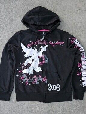 Walt Disney Y2K World Mickey Mouse Fantasia Zip Up Hoodie Black Pink Lg Felt